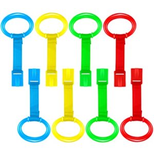 8 pieces baby crib pull ring baby walking exercises assistant rings bed stand up ring hanging ring crib pull rings for playpen play gym cot ring for baby toddler (3.5 x 2.8 inch)