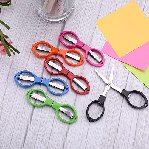 Tatuo 6 Pieces Stainless Steel Scissors Anti-Rust Folding Scissors Glasses-shaped Mini Shear for Home and Travel Use (5 Colors)