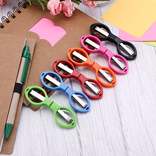 Tatuo 6 Pieces Stainless Steel Scissors Anti-Rust Folding Scissors Glasses-shaped Mini Shear for Home and Travel Use (5 Colors)
