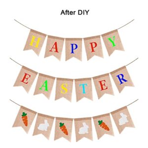 3pcs Easter Burlap Banner Decorations - Easter Bunny Carrot Burlap Banner Decor, Happy Easter banner Backdrops for Photography, Fireplace, Wall, Window, Yard Easter Decorations