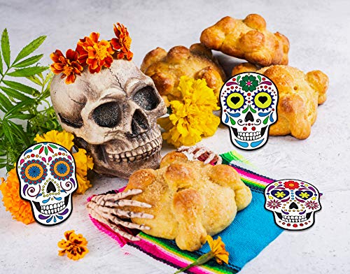 FaCraft Day of Dead Sugar Skulls Decorations,20pcs Dia de Los Muertos Skulls Sign Mexican Fiesta Skeleton Hanging Sign for Halloween Party Decorations Supplies