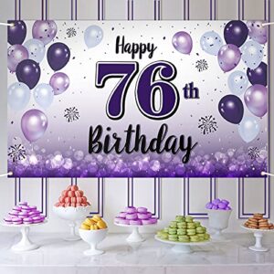 laskyer happy 76th birthday purple large banner – cheers to 76 years old birthday home wall photoprop backdrop,76th birthday party decorations.