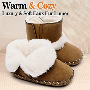 Baby Snow Boots with Fleece Fur Inner, Baby Girl Booties with Button Anti Slip Rubber Hard Sole, Toddler Girl Boots Warm Winter Shoes for Boy Girl 0-24 months, First Walker Newborn Crib Infant Baby Shoes.