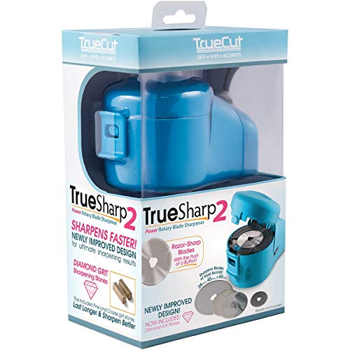 TrueCut TrueSharp 2 Power Sharpener, Fast and Easy to Use Rotary Cutter Blade Sharpener, Sharpen 28mm, 45mm and 60 mm Blades, Diamond Grit Blade Sharpening Tool, Quilting and Sewing Supplies