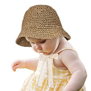 Little Girl Kids Summer Straw Hat,Toddler Wide Brim Floppy Beach Sun Visor Hat,Girl's Sun Hat (6-24 Months, Khaki z)