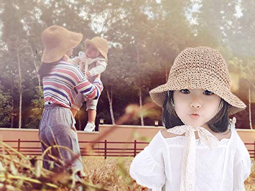 Little Girl Kids Summer Straw Hat,Toddler Wide Brim Floppy Beach Sun Visor Hat,Girl's Sun Hat (6-24 Months, Khaki z)