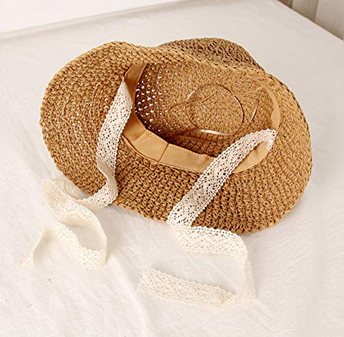 Little Girl Kids Summer Straw Hat,Toddler Wide Brim Floppy Beach Sun Visor Hat,Girl's Sun Hat (6-24 Months, Khaki z)