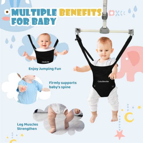 Cowiewie 2 in 1 Baby Door Jumper w/ Baby Walking Harness Function, Baby Jumper with Door Clamp Adjustable Strap and Seat, Fits 80" - 87" high Door Frame