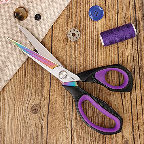 Asdirne Professional Fabric Scissors, Heavy Duty Titanium Coating Sewing Scissors, Ultra-Sharp Blade Fabric Shear, Ergonomic Rubber Handle, Great for Craft, Sewing, Leather Tailor, 9.4”, Black/Purple