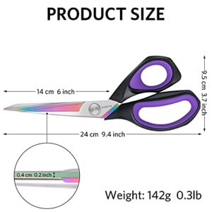 Asdirne Professional Fabric Scissors, Heavy Duty Titanium Coating Sewing Scissors, Ultra-Sharp Blade Fabric Shear, Ergonomic Rubber Handle, Great for Craft, Sewing, Leather Tailor, 9.4”, Black/Purple