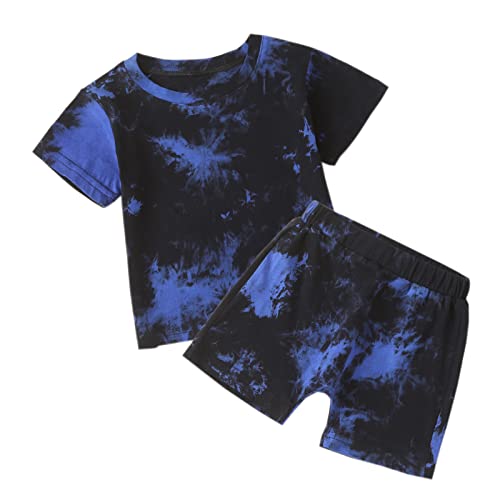 Baby Boys Clothes Tie Dye Summer Outfits Infant Toddler Boy Short Sleeve T-Shirt Top + Short Pants 2Pcs(Dark Blue, 3-4T)