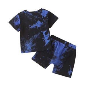 Baby Boys Clothes Tie Dye Summer Outfits Infant Toddler Boy Short Sleeve T-Shirt Top + Short Pants 2Pcs(Dark Blue, 3-4T)