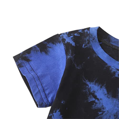 Baby Boys Clothes Tie Dye Summer Outfits Infant Toddler Boy Short Sleeve T-Shirt Top + Short Pants 2Pcs(Dark Blue, 3-4T)