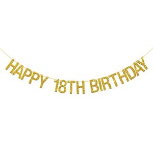 innoru® happy 18th birthday banner – gold glitter 18th theme letters hang bunting – 18th birthday party decorations supplies