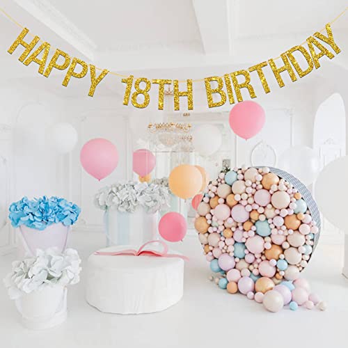 INNORU® Happy 18th Birthday Banner - Gold Glitter 18th Theme Letters Hang Bunting - 18th Birthday Party Decorations Supplies
