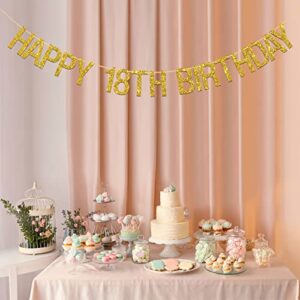 INNORU® Happy 18th Birthday Banner - Gold Glitter 18th Theme Letters Hang Bunting - 18th Birthday Party Decorations Supplies