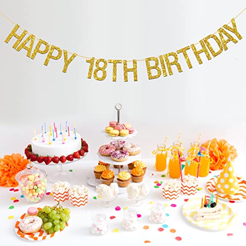INNORU® Happy 18th Birthday Banner - Gold Glitter 18th Theme Letters Hang Bunting - 18th Birthday Party Decorations Supplies