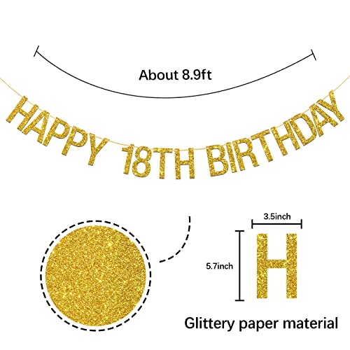 INNORU® Happy 18th Birthday Banner - Gold Glitter 18th Theme Letters Hang Bunting - 18th Birthday Party Decorations Supplies