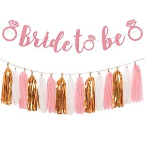 aonor rose gold bachelorette party decorations – glittery letters bride to be banner, tissue paper tassels garland set for engagement party, bridal shower decorations supplies