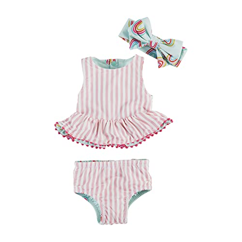 Mud Pie Girls Reversible Swimsuit & Headband Set, Rainbow, 6-9 Months