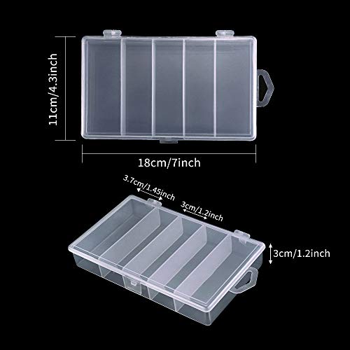 Newbested 4 Pack 5 Grid Clear Plastic Fishing Tackle Bait Hooks Storage Box,Visible Bead Jewelry Making Findings Utility Organizer Container Case for Jewelry,DIY Crafts(7.1" x 4.3" x 1.2")