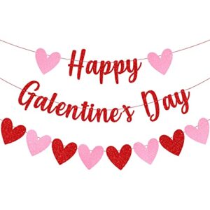 jozon happy galentine’s day banner and hearts banner red pink glittery galentine’s day banner garland galentine’s day decor for valentine’s day ladies celebrating party decorations supplies