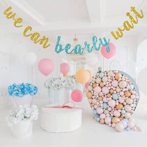 INNORU We Can Bearly Wait Banner Gold Glitter, Teddy Bear Theme Baby Shower Party Decorations, 1st Birthday Party Banner, Jungle Woodland Birthday Party Decoration Suppllies