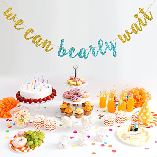 INNORU We Can Bearly Wait Banner Gold Glitter, Teddy Bear Theme Baby Shower Party Decorations, 1st Birthday Party Banner, Jungle Woodland Birthday Party Decoration Suppllies