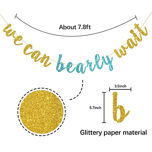 INNORU We Can Bearly Wait Banner Gold Glitter, Teddy Bear Theme Baby Shower Party Decorations, 1st Birthday Party Banner, Jungle Woodland Birthday Party Decoration Suppllies