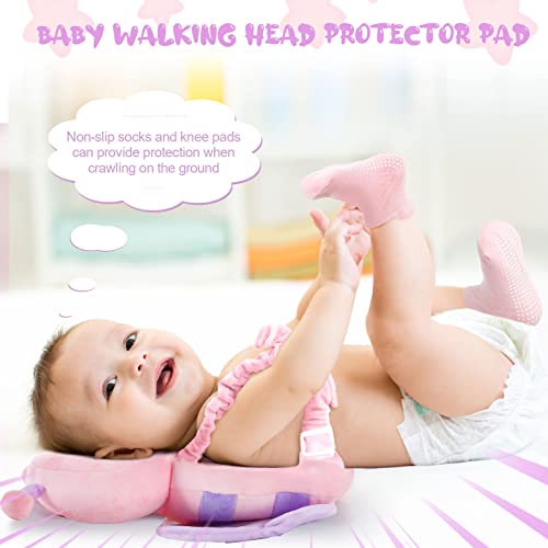 Baby Protection Set Including Toddler Baby Head Protection Cushion Backpack Wear, 4 Pairs Baby Crawling Anti Slip Knee Pads Safety Pad 4 Pairs Baby Socks for Baby Walking and Crawling, Butterfly Style