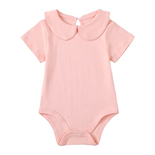 ROMPERINBOX Baby Girl Onsies 0-3 Months 3-6 6-9 9-12 12-18 18-24 Months Girls Boys Peter Pan Short Sleeve Bodysuit(Pink,3-6 Months)