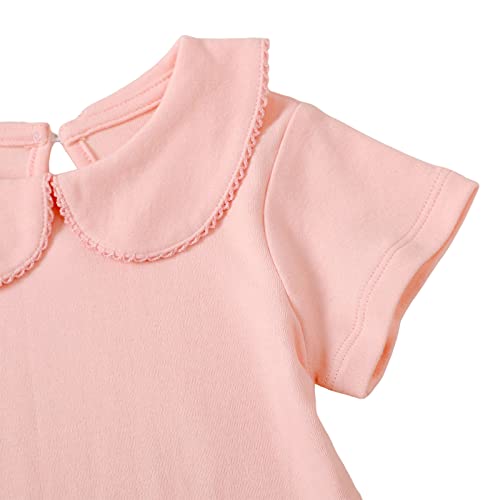 ROMPERINBOX Baby Girl Onsies 0-3 Months 3-6 6-9 9-12 12-18 18-24 Months Girls Boys Peter Pan Short Sleeve Bodysuit(Pink,3-6 Months)