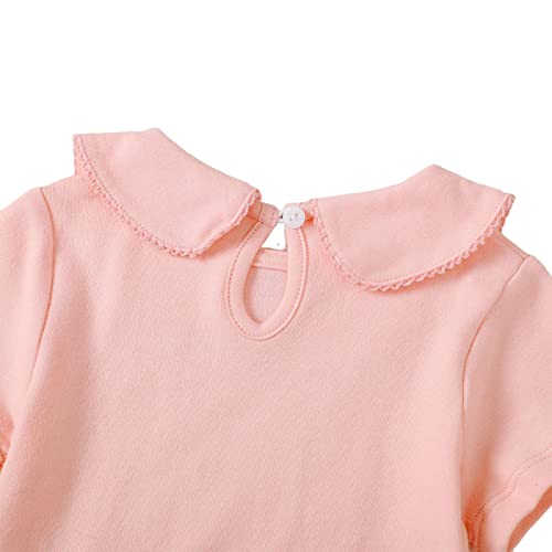 ROMPERINBOX Baby Girl Onsies 0-3 Months 3-6 6-9 9-12 12-18 18-24 Months Girls Boys Peter Pan Short Sleeve Bodysuit(Pink,3-6 Months)