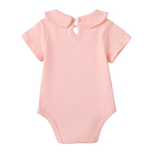 ROMPERINBOX Baby Girl Onsies 0-3 Months 3-6 6-9 9-12 12-18 18-24 Months Girls Boys Peter Pan Short Sleeve Bodysuit(Pink,3-6 Months)