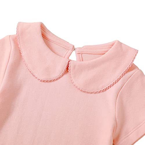 ROMPERINBOX Baby Girl Onsies 0-3 Months 3-6 6-9 9-12 12-18 18-24 Months Girls Boys Peter Pan Short Sleeve Bodysuit(Pink,3-6 Months)