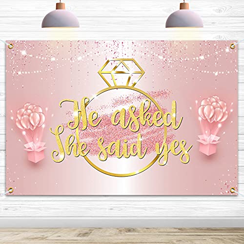 HAMIGAR 6x4ft He Asked She Said Yes Banner Backdrop - Wedding Engagement Decorations Party Supplies - Pink Gold