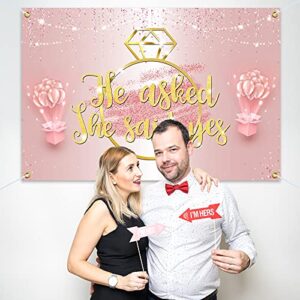 HAMIGAR 6x4ft He Asked She Said Yes Banner Backdrop - Wedding Engagement Decorations Party Supplies - Pink Gold