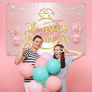 HAMIGAR 6x4ft He Asked She Said Yes Banner Backdrop - Wedding Engagement Decorations Party Supplies - Pink Gold