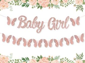 butterfly baby shower decorations for girl butterfly baby shower banner butterfly glitter garland rose gold butterfly garden baby shower decorations for girl spring theme party, home room decor