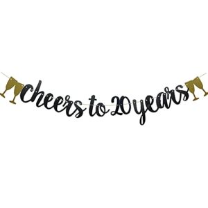 cheers to 20 years banner,pre-strung, black paper glitter party decorations for 20th wedding anniversary 20 years old 20th birthday party supplies letters black betteryanzi