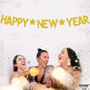 Big, Glitter Happy New Year Banner - 10 Feet, No DIY | Gold Happy New Year Sign for New Years Eve Party Supplies 2023 | New Years Eve Banner for Happy New Year Decorations 2023 | NYE Decorations 2023