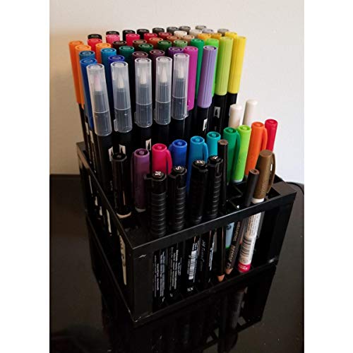 Desk Pen Holder,QINYUAN,96 Hole Plastic Pencil & Brush Stand Organizer Holding Rack for, Paint Brushes, Colored Pencils, Markers,Makeup Brushes