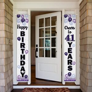 LASKYER Happy 41st Birthday Purple Door Banner - Cheers to 41 Years Old Birthday Front Door Porch Sign Backdrop,41st Birthday Party Decorations.