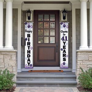 LASKYER Happy 41st Birthday Purple Door Banner - Cheers to 41 Years Old Birthday Front Door Porch Sign Backdrop,41st Birthday Party Decorations.