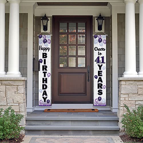 LASKYER Happy 41st Birthday Purple Door Banner - Cheers to 41 Years Old Birthday Front Door Porch Sign Backdrop,41st Birthday Party Decorations.
