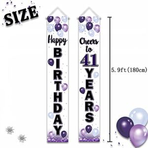 LASKYER Happy 41st Birthday Purple Door Banner - Cheers to 41 Years Old Birthday Front Door Porch Sign Backdrop,41st Birthday Party Decorations.