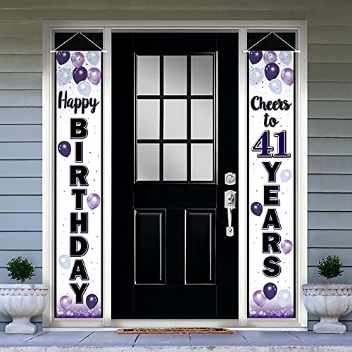 LASKYER Happy 41st Birthday Purple Door Banner - Cheers to 41 Years Old Birthday Front Door Porch Sign Backdrop,41st Birthday Party Decorations.