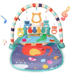 baby gym play mat, kick and play piano gym mat for infants, tummy time mat activity center with mirror for newborn toys 3-6-9 months(green)