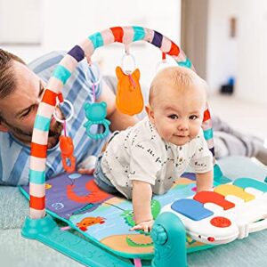 Baby Gym Play Mat, Kick and Play Piano Gym Mat for Infants, Tummy Time Mat Activity Center with Mirror for Newborn Toys 3-6-9 Months(Green)