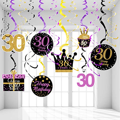 30th Birthday Decorations for Women Purple Gold 30th Birthday Hanging Swirls Hanging Swirls Decorations for Purple Gold 30 Years Old Party Supplies